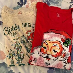 Holiday Time Cream Tee and red Santa Claus tee 2 holiday t-shirts!